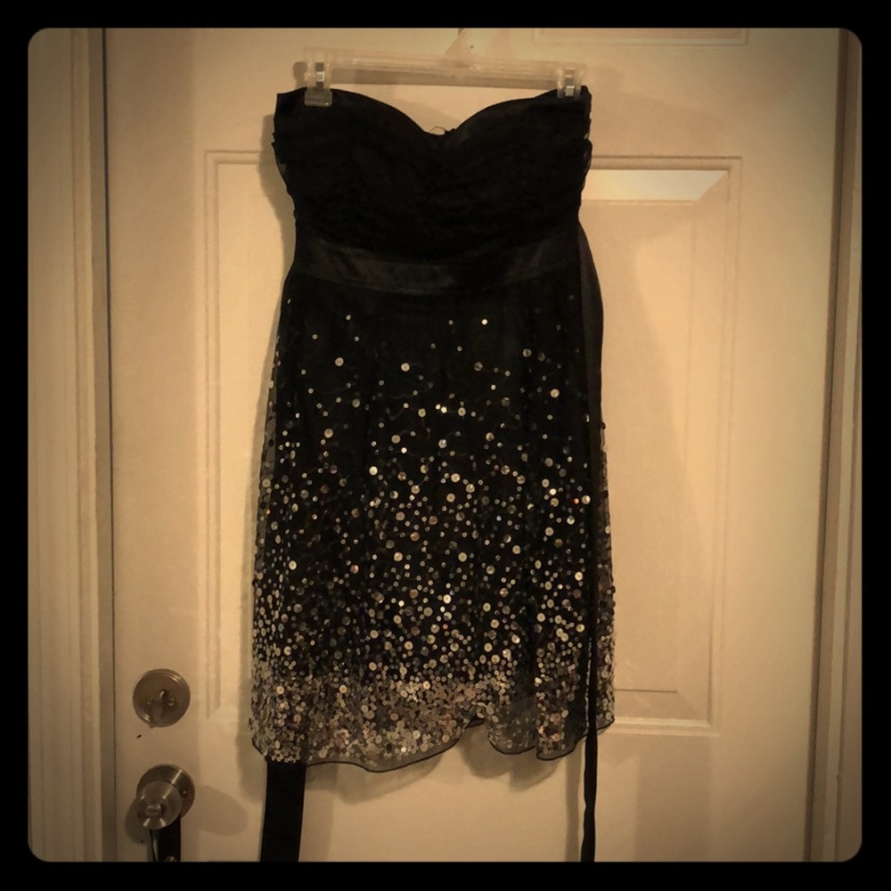 Strapless black sequined dress